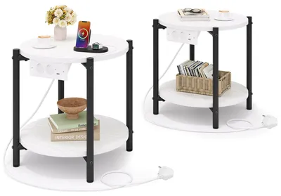 Immagine prodotto di IRONCK, set di 2 comodini, tavolino laterale con presa di corrente, porta USB-C, con cassetto