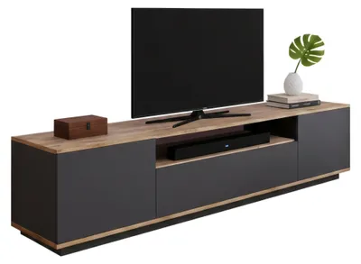 Image de Asellina - Meuble TV, 180x45x45h cm Chêne Brun, 2 Étagères
