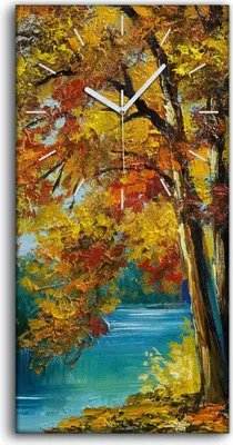 Produktbild von Küchenuhr Bürouhr Leinwand Uhr 30x60 Malerei Wald Fluss Bäume Blätter Kunst - weiße Hände