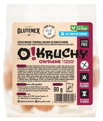 CIASTKA OWSIANE Z ŻURAWINĄ I JABŁKIEM BEZ DODATKU CUKRÓW BEZGLUTENOWE O!KRUCHY 90 g - GLUTENEX