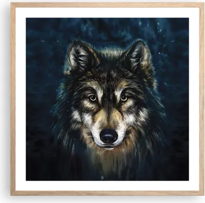 Produktbild von Gerahmtes Poster - Rahmen in heller Eiche - Wolf Dunkel Grafik - 60x60 cm - Wand Bild - Wanddeko - Wandbilder - Kunstposter - Wandposter - Bilderrahmen - Bilder - Kunstdruck - P2NAC60x60-4845
