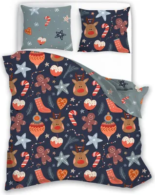 Produktbild von Bettwäsche Weihnachten Winter Wendebettwäsche Garnitur 140 x 200 cm + 70 x 90 cm - Lebkuchenmann
