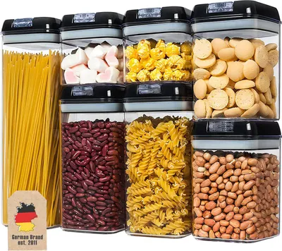 Produktbild von Intirilife 7-teiliges Set luftdichte Lebensmittelbehälter Aufbewahrungsboxen in schwarz in verschiedenen Größen