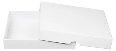 Produktbild von Faltkartonbox, 22 x 22 x 3 cm, weiß, mit Deckel, aus Karton – 10er-Set