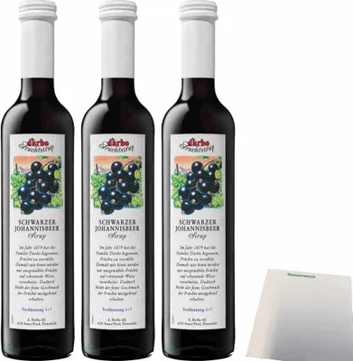 Produktbild von Darbo Fruchtsirup Schwarze Johannisbeere 3er Pack (3x0,5l Flasche) + usy Block