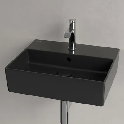 Immagine prodotto di V&B Memento 2.0 lavabo 50x42cm, rubinetto, con troppopieno, nero puro C-plus