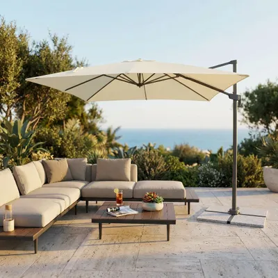Immagine prodotto di Milani Home - ombrellone da giardino 3 x 3 m palo laterale decentrato in alluminio, telo ecrù, nero, per terrazzo e piscina