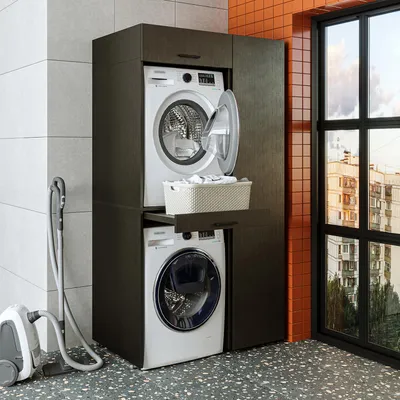 Produktbild von Roomart DUO-I Waschturm 112 cm breit, Schwarz-Eiche