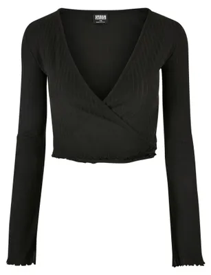 Produktbild von Urban Classics - Kurzes Top Wickel für Damen Langärmlig TN675 (S) (Schwarz)