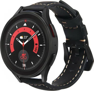 Produktbild von Strap-it Samsung Galaxy Watch 5 Pro Lederarmband (Schwarz)
