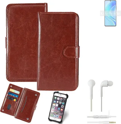 Produktbild von K-S-Trade 360° Hülle kompatibel mit Huawei nova Y70 Plus inkl. Headphones braun Kunstleder Case BookCase WalletCase Kunstlederederhülle