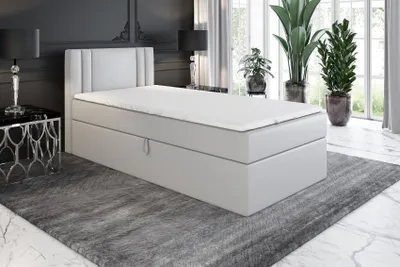 Produktbild von Boxspringbett, Jugendbett GAMAL 100x200 (Links) mit Bettkästen, Bonell-Matratze und Topper. Farbe: Grau
