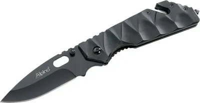 Produktbild von Alpino-Rettungsmesser, Stahl AISI 440, titan beschichtet,, Liner Lock, Aluminium-Griffschalen, Gurtschneider, Dorn