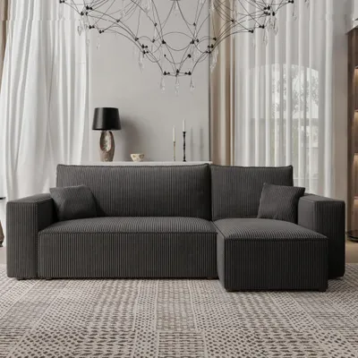 Produktbild von Ecksofa Mulri L Poso 135 Schwarz Cord Schlaffunktion Universell Bettkasten