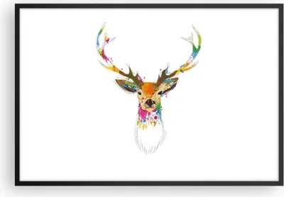 Produktbild von Gerahmtes Poster - Schwarzer Rahmen - Deer fantasie Graffiti Grafik - 91,5x61 cm - Wand Bild - Wanddeko - Wandbilder - Wandposter - Bilderrahmen - Bilder - Kunstdruck - Wandbild - P2BAA91x61-3161