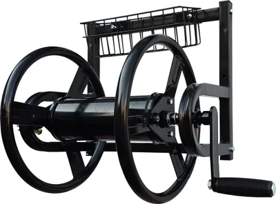 Produktbild von Relaxdays Schlauchtrommel, Edelstahl, 40 m, Wandmontage, Klickkupplung, HxBxT: 56 x 48 x 42 cm, Schlauchwickler, schwarz