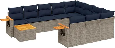 Produktbild von 11-tlg. Garten-Sofagarnitur mit Kissen Grau Poly Rattan