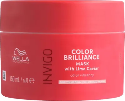 A red jar of Wella Professionals Invigo Color Brilliance Mask with Lime Caviar.