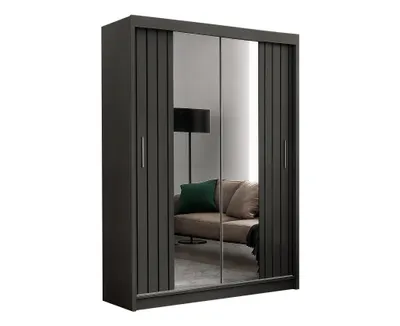 Obrázek produktu pro Šatní skříň s posuvnými dveřmi 150 cm široká dvoudveřová šedá se zrcadlem