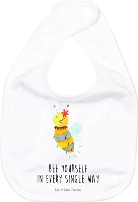 Produktbild von Mr. & Mrs. Panda Lätzchen Biene Blume - Weiß - Geschenk, Sabber, Für Babys, Wespe, Schlabberlätzchen, Babylätzchen, Baumwoll-Lätzchen