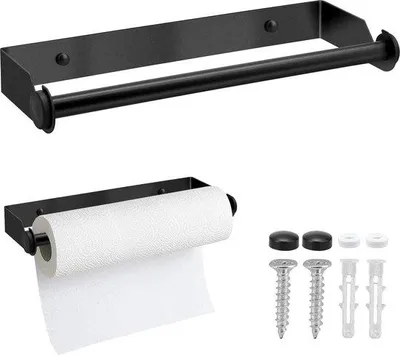 Produktbild von Famanu Küchenrollenhalter Wandmontage, 28 cm, aus Edelstahl - schwarz