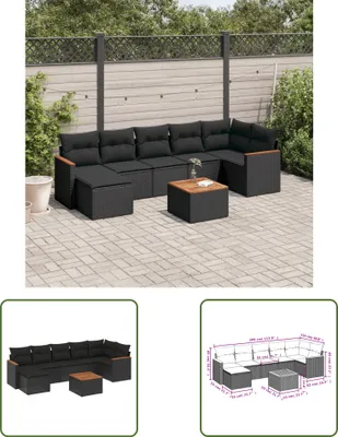 Produktbild von The Living Store 8-tlg. Garten-Sofagarnitur mit Kissen Schwarz Poly Rattan