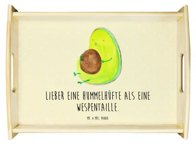 Produktbild von Mr. & Mrs. Panda Tablett Avocado Pfeifen - Gelb Pastell - Geschenk, aus holz, Rund, Servier, serviertablett, Diät, Abnehmen, Sofa, Holztablett