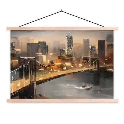 Produktbild von MuchoWow® Textilposter Gemälde - Öl - Skyline - Stadt - Wasser 60x40 cm mit holzfarbenen Rahmen - Bilder