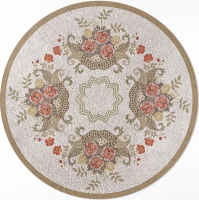 Produktbild von Retro-Blumenkompositionen– Vinylteppich – Indoor Teppich – Flur – Pflegeleicht – Runder Teppich – PVC Teppich – Outdoor Teppich – Pflegeleicht – fi 90cm