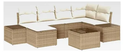 Produktbild von Garten-Sofa-Set mit Kissen 6-teilig Beige und Creme aus Poly-Rattan, für Garten und Terrasse, modulares Sofa-Set, wetterfestes Mobiliar, UV-beständige Sitzmöbel mit Stauraum