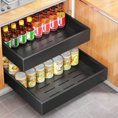 Obrázek produktu pro Solidchoice - Výsuvná organizér do skříně - Nastavitelná zásuvka do kuchyně bez vrtání - Černá barva