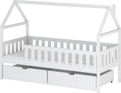 Produktbild von MIRJAN24 Kinderbett mit schubladen Domi, Hausbett, Lattenrost Flex aus Buchensperrholz (Farbe: Weiß, Größe: 80x180 cm)