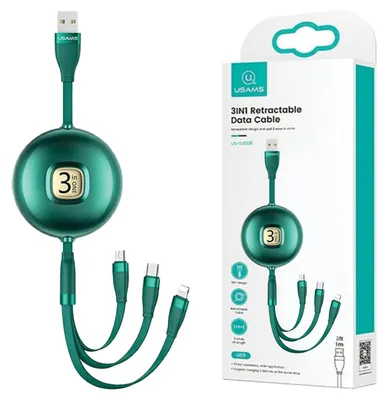 Produktbild von USAMS-Kabel U69 3in1 1m grün/grün (Lightning/Micro-USB/USB-C) SJ508USB03 (US-SJ508), KI-generiertes Bild