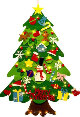Produktbild von Montessori-Weihnachtsbaum aus Filz für Kleinkinder mit Lichtern, DIY-Spiele, Kinder-Weihnachtsbaum-Set aus Plüsch mit 32/40 Ornamenten
