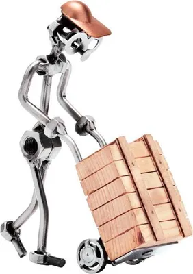 Produktbild von Schraubenmännchen Figur Paketzusteller aus Metall, handgefertigt