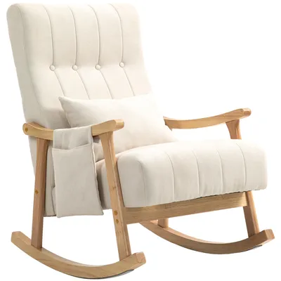 Productafbeelding van Schommelstoel met nierkussen, brede zitting, frame van rubberhout, tot 120 kg, beige