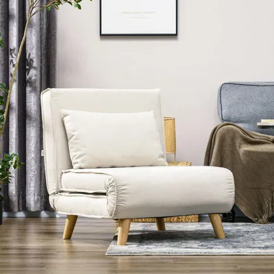Produktbild von Schlafsessel 3-in-1 Sofa Liege Gästebett, Klappstuhl Leinenoptik ohne Armlehnen, Cremeweiß | 72 x 78 x 79 cm | 6-stufig 180° | bis 120 kg