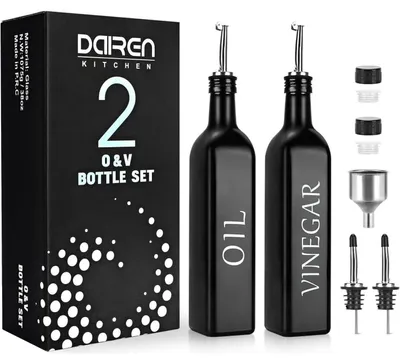 Obrázok produktu pre Sada dávkovačov na olej a ocot, 500 ml, sklo, čierna, 2 kusy, s podnosom a výlevkou z nehrdzavejúcej ocele