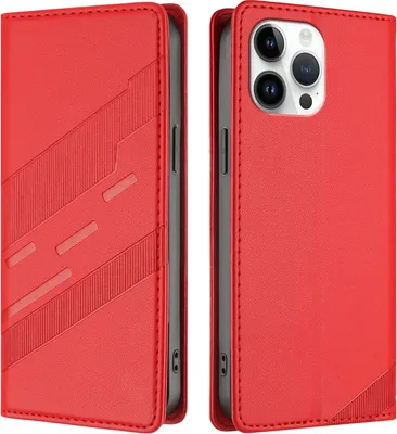 Produktbild von Hülle für iPhone 13 Pro Max, Kunstleder Brieftaschen Handyhülle mit Kartenfach und Standfunktion Rot
