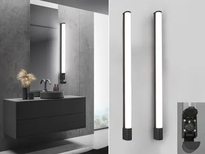 Produktbild von LED Wandlampen Bad 2er Set Spiegelleuchte mit Steckdose & Schalter Schwarz 119cm