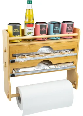 Immagine prodotto di Omgoods - Porta rotoli per cucina, per carta da cucina, alluminio e pellicola trasparente