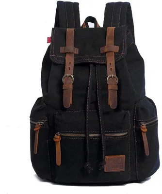 Obrázok produktu pre Plátnená taška, uniový vintage klasický batoh, batoh na notebook, školská taška, študentská taška, taška na knihy, turistický a kempingový batoh, čierna, stredná veľkosť