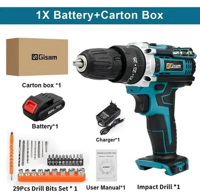 Immagine prodotto di Avvitatori a batteria e trapani avvitatori - Trapano avvitatore a batteria - 21 V - 28 Nm - 1600 giri/min - 340 W - Motore a spazzole - Con batteria - Oro