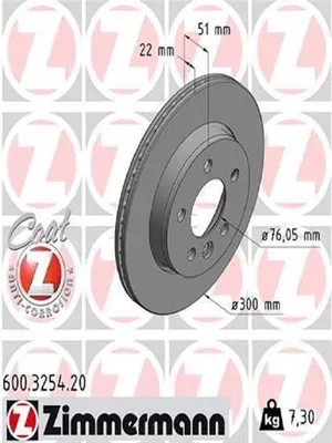 Produktbild von 2x ZIMMERMANN 600.3254.20 Bremsscheibe Hinterachse