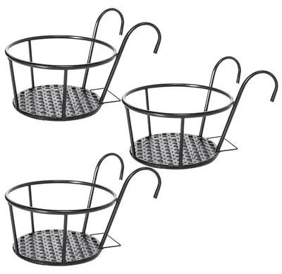 Image de Support de pot de fleurs suspendu en métal noir pour balustrade de balcon, 27 x 17 x 12 cm, pot de fleurs mural, pot de fleurs, décoration de jardin