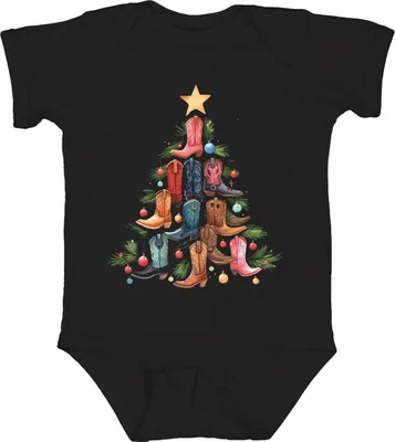Produktbild von Stiefel Weihnachtsbaum - Weihnachten Weihnachtsgeschenk Christmas Unisex Baby Body, Schwarz, 3/6