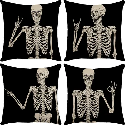 Obrázok produktu pre Obliečky na vankúše Halloween Vintage Skull, 45 x 45 cm, štvorcové, sada 4, vankúše na gauč, pohovku, posteľ, 45 cm, 45 cm