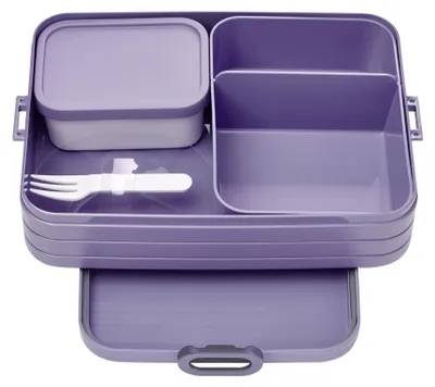 Produktbild von Große Bento-Lunchbox von TAB – Lunchbox mit Fächern – Für 2 Sandwiches oder 4 Brotscheiben – Ideal für kleine Snacks und Essensreste – Lunchbox für Erwachsene mit Fächern – 1,5 l – Leuchtendes Lila