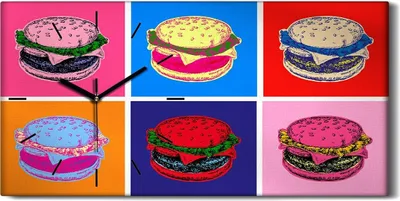 Produktbild von Dekor Leinwand Uhr Wandbilder Geräuschlos 60x30 Moderne Pop Kunst Stil Burger - schwarze Hände