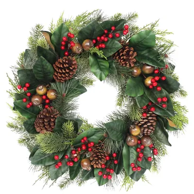 Kunstkerstkrans 50 cm mit Tannenzapfen, Beeren und Eicheln